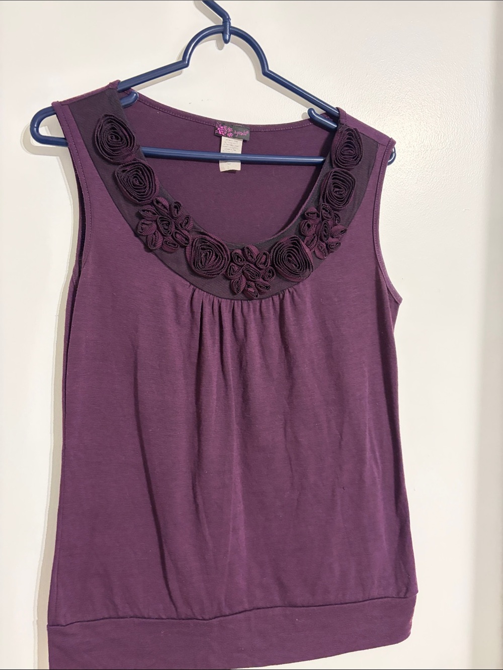 Agenda Plum Floral Appliqué Tank Top